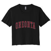 Oneonta New York Souvenir College Style Red Text Women's Crop Top Tee