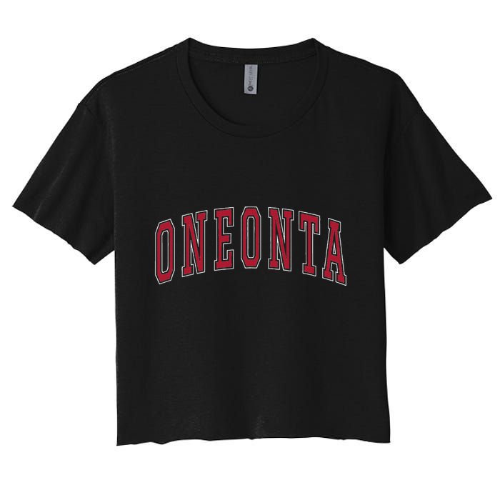 Oneonta New York Souvenir College Style Red Text Women's Crop Top Tee