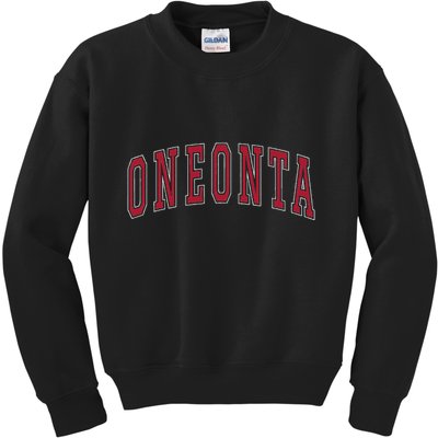 Oneonta New York Souvenir College Style Red Text Kids Sweatshirt