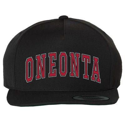 Oneonta New York Souvenir College Style Red Text Wool Snapback Cap