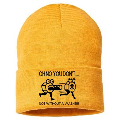 Oh No You Don't Not Without A Washer Funny Mechanic Sustainable Knit Beanie