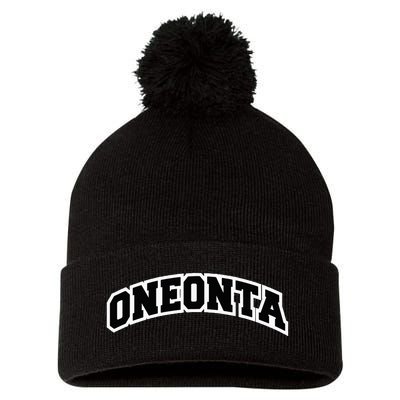 Oneonta New York Varsity Style Vintage Red Pom Pom 12in Knit Beanie