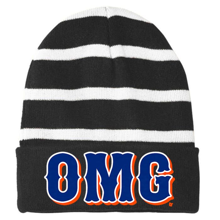 Omg New York Baseball Striped Beanie with Solid Band