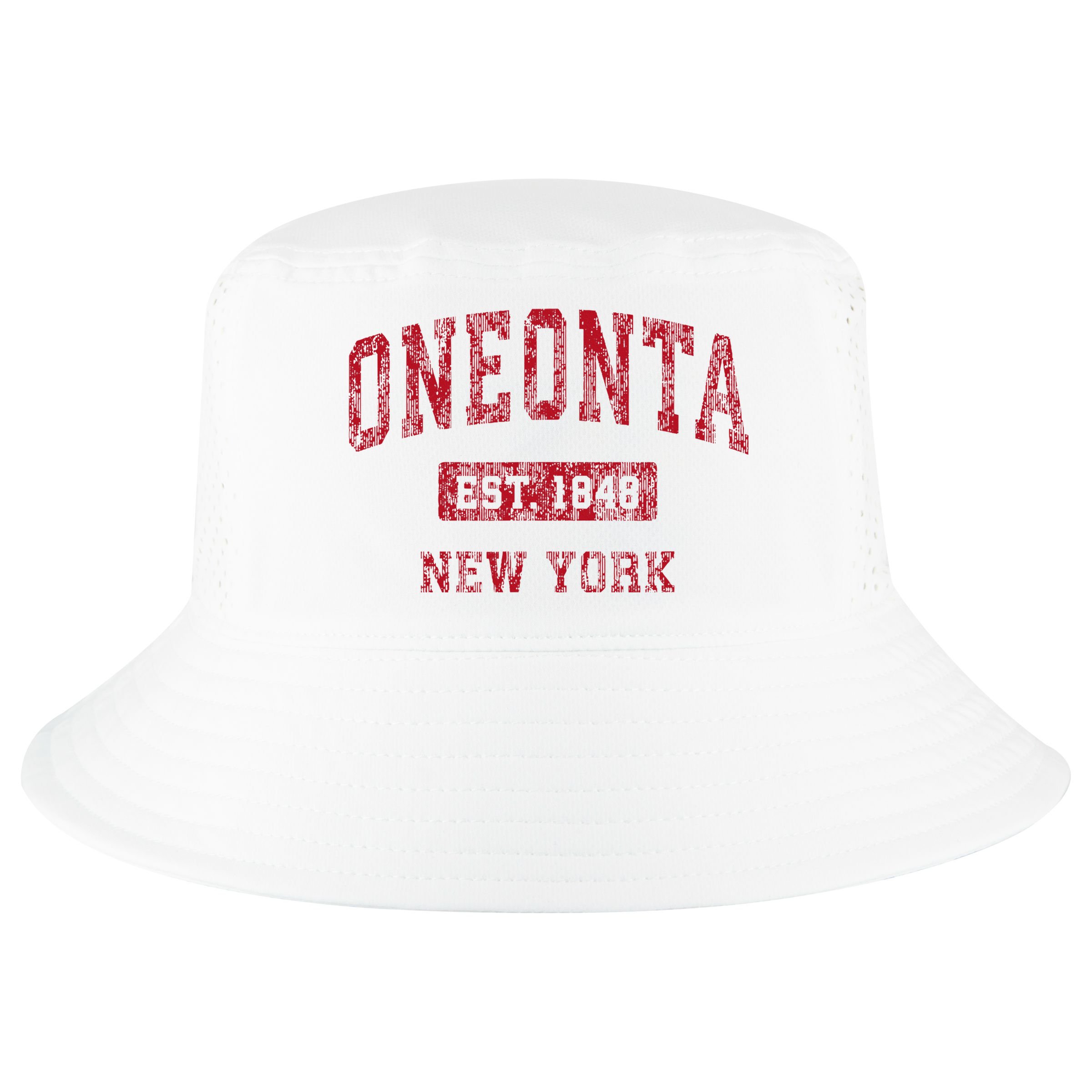 Oneonta New York Ny Vintage Sports Design Red Cool Comfort Performance Bucket Hat