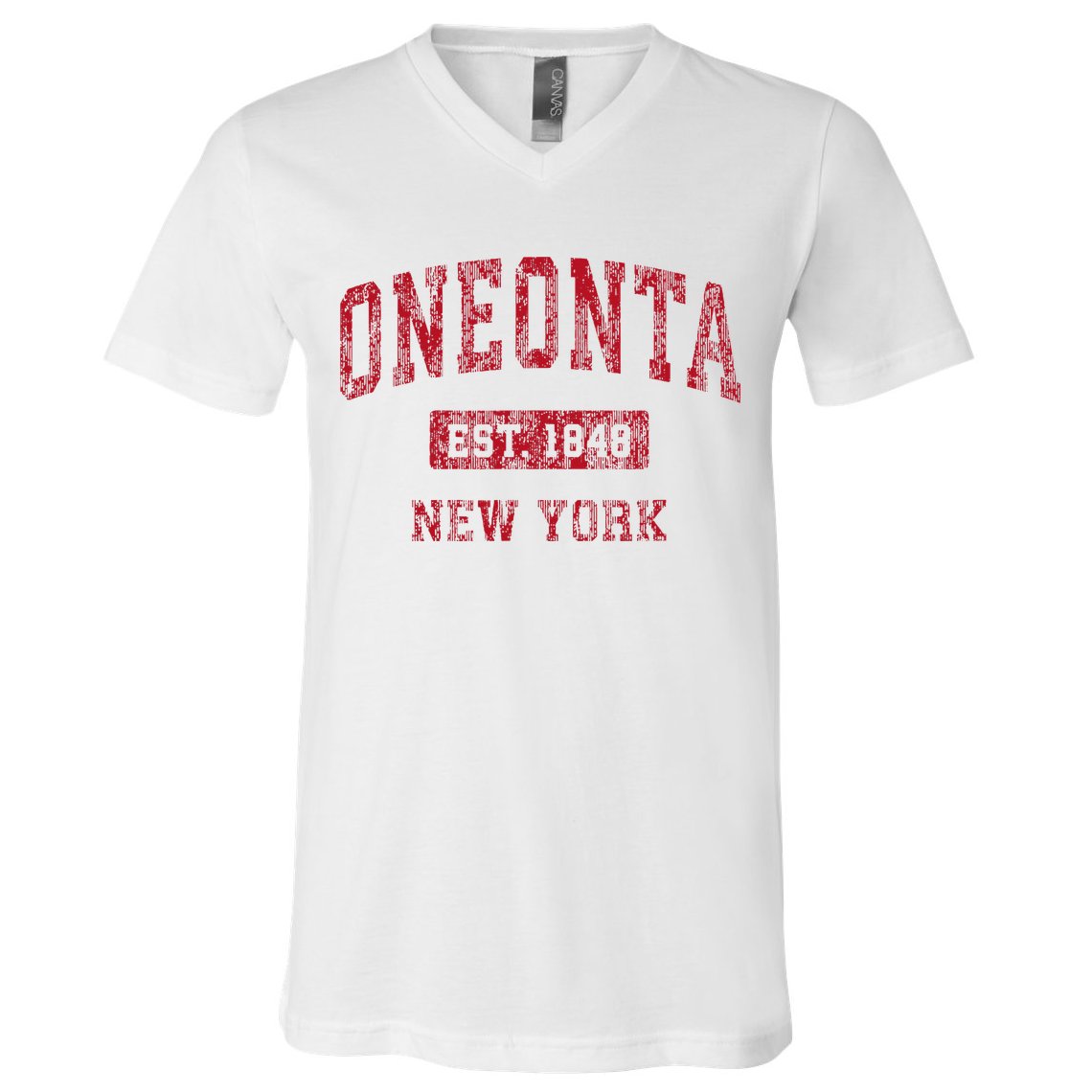 Oneonta New York Ny Vintage Sports Design Red V-Neck T-Shirt