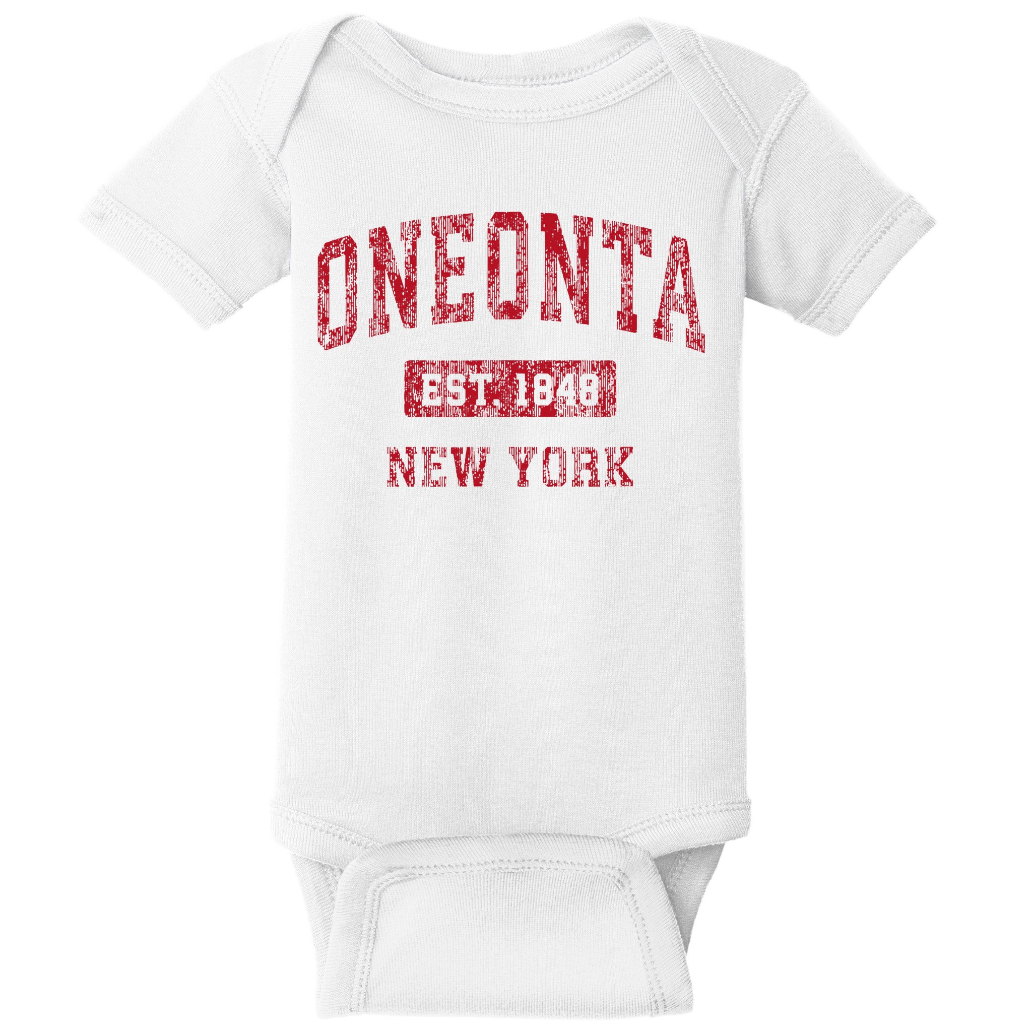Oneonta New York Ny Vintage Sports Design Red Baby Bodysuit