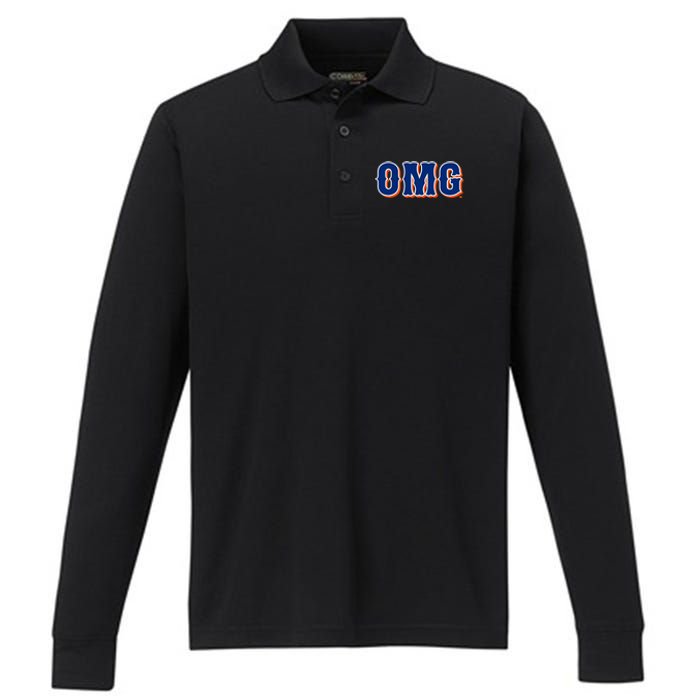 Omg New York Baseball Performance Long Sleeve Polo