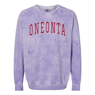 Oneonta New York Souvenir College Style Red Colorblast Crewneck Sweatshirt