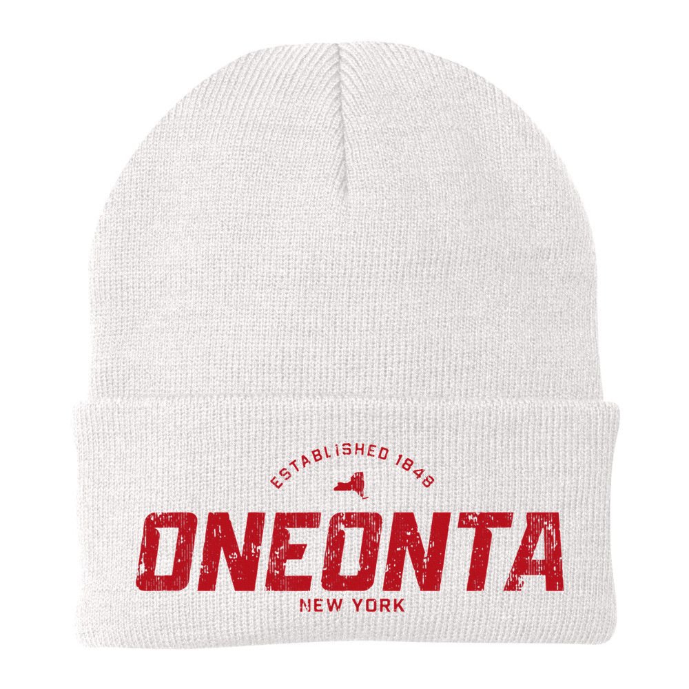 Oneonta New York Ny Vintage Athletic Red Sports Beanie