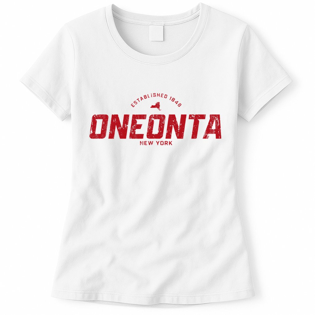Oneonta New York Ny Vintage Athletic Red Sports Womens T-Shirt