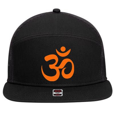 Om Omkar Aum Symbol Orange Graphic Spiritual Yoga Meditation 7 Panel Mesh Trucker Snapback Hat