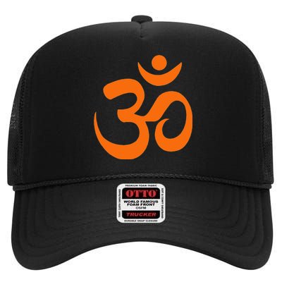 Om Omkar Aum Symbol Orange Graphic Spiritual Yoga Meditation High Crown Mesh Back Trucker Hat