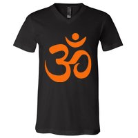 Om Omkar Aum Symbol Orange Graphic Spiritual Yoga Meditation V-Neck T-Shirt