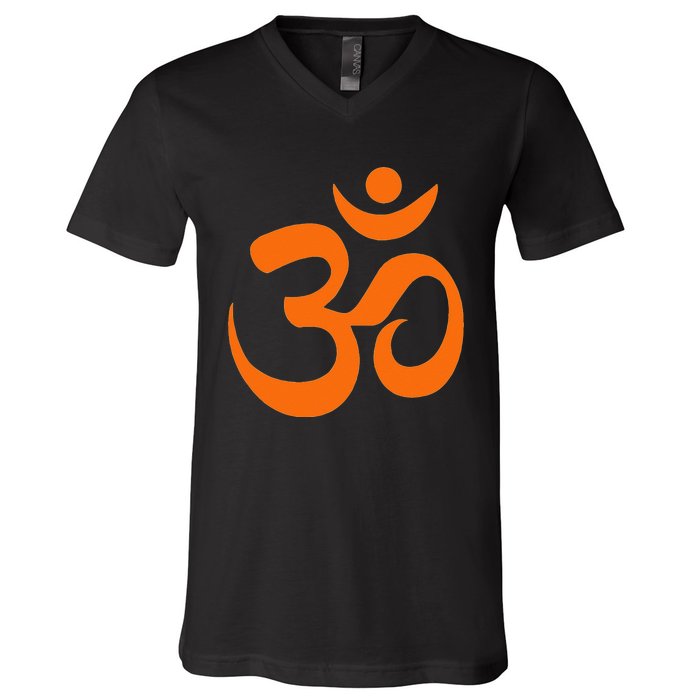 Om Omkar Aum Symbol Orange Graphic Spiritual Yoga Meditation V-Neck T-Shirt