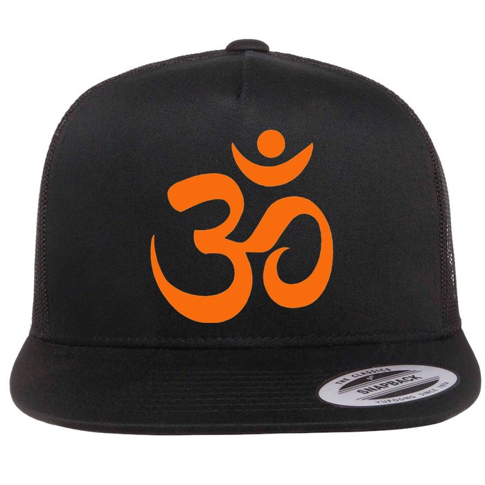 Om Omkar Aum Symbol Orange Graphic Spiritual Yoga Meditation Flat Bill Trucker Hat