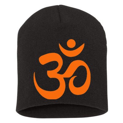 Om Omkar Aum Symbol Orange Graphic Spiritual Yoga Meditation Short Acrylic Beanie