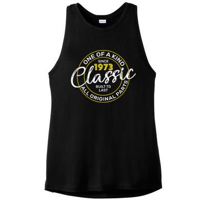 One Of A Kind Since 1973 Classic 50th Birthday Ladies PosiCharge Tri-Blend Wicking Tank