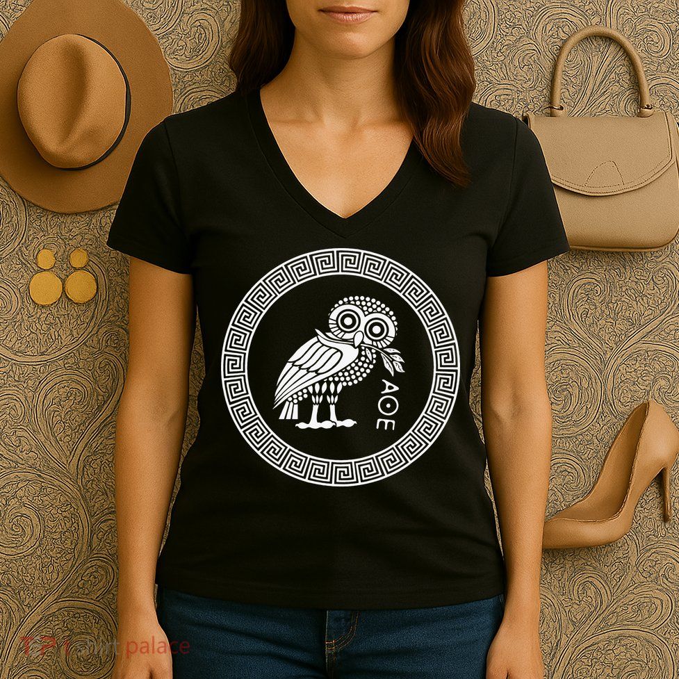 Owl of Athena funny saying quotes Women's V-Neck T-Shirt