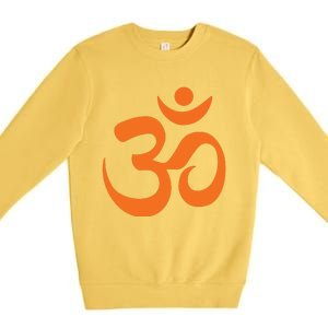 Om Omkar Aum Symbol Orange Graphic Spiritual Yoga Meditation Premium Crewneck Sweatshirt