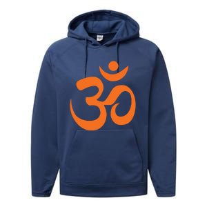 Om Omkar Aum Symbol Orange Graphic Spiritual Yoga Meditation Performance Fleece Hoodie