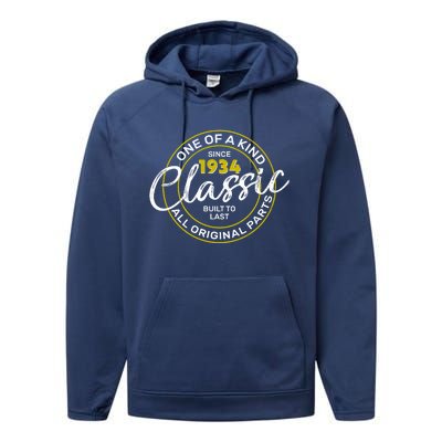 One Of A Kind Since 1934 Classic 90th Birthday Performance Fleece Hoodie