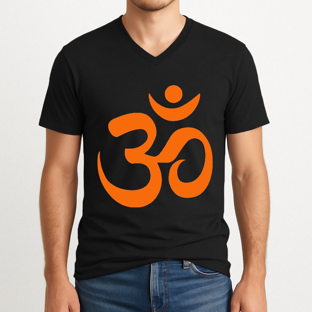 Om Omkar Aum Symbol Orange Graphic Spiritual Yoga Meditation V-Neck T-Shirt
