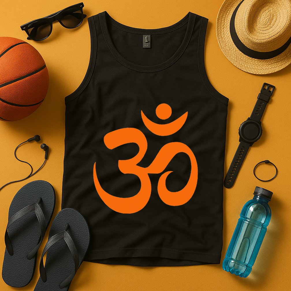 Om Omkar Aum Symbol Orange Graphic Spiritual Yoga Meditation Tank Top