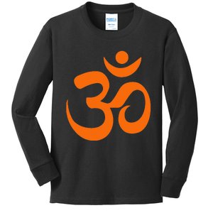 Om Omkar Aum Symbol Orange Graphic Spiritual Yoga Meditation Kids Long Sleeve Shirt