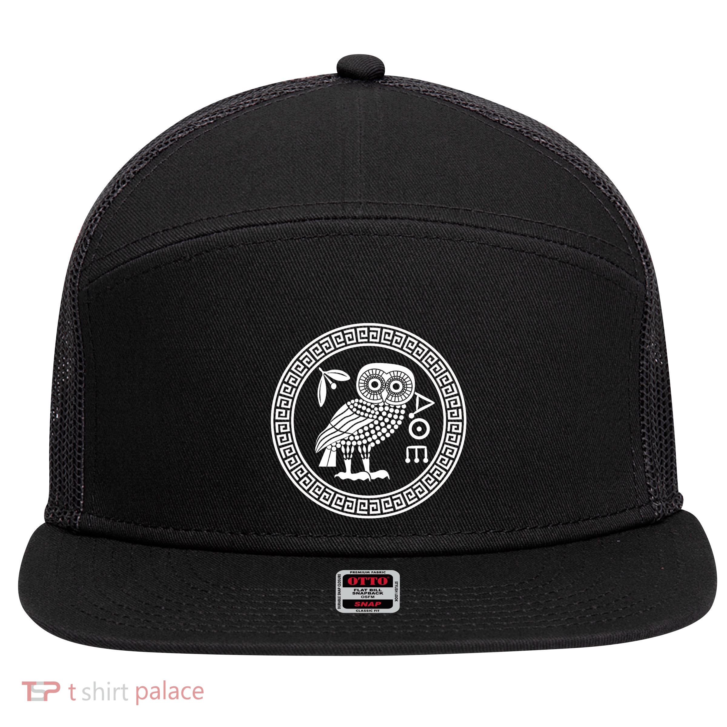 Owl Of Athena Ancient Greek Mythology Is AthenaS Owl Greece 7 Panel Mesh Trucker Snapback Hat