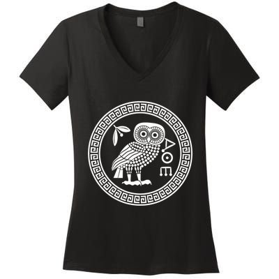 Owl Of Athena Ancient Greek Mythology Is AthenaS Owl Greece Women's V-Neck T-Shirt