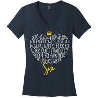 One Of A Kind No Category Six Queens Lettered Heart Women's V-Neck T-Shirt