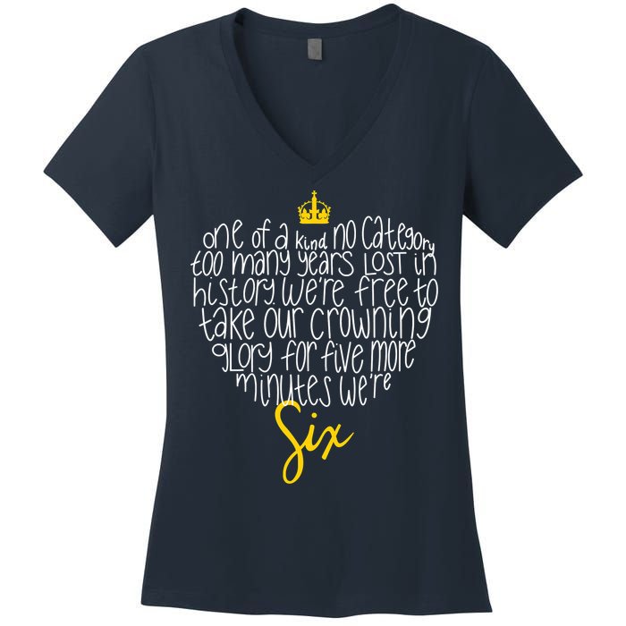 One Of A Kind No Category Six Queens Lettered Heart Women's V-Neck T-Shirt