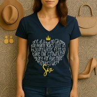 One Of A Kind No Category Six Queens Lettered Heart Women's V-Neck T-Shirt