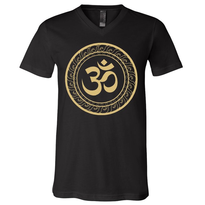 Om Ohm Aum Symbol Spiritual Yoga V-Neck T-Shirt