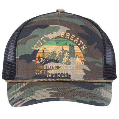 Out Of Breath Hiking Society Hiker Nature Love Retro Rope Trucker Hat Cap