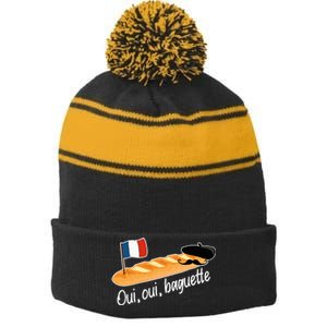 Oui Oui Baguette French Bread France Lover Francophile Stripe Pom Pom Beanie