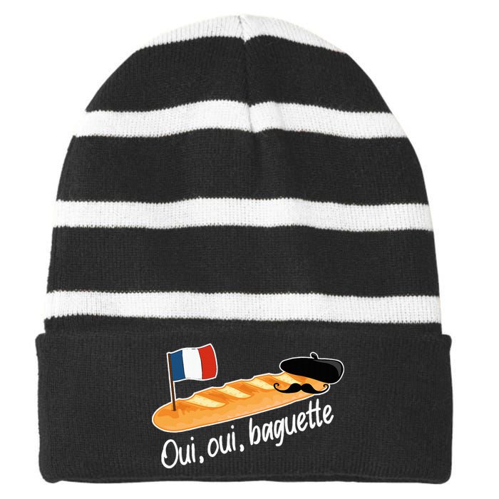 Oui Oui Baguette French Bread France Lover Francophile Striped Beanie with Solid Band