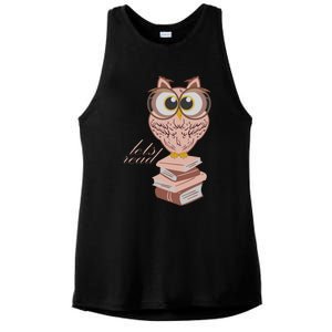 Owl On Books Lets Read Gift Ladies PosiCharge Tri-Blend Wicking Tank