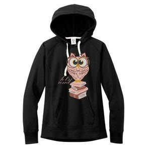 Owl On Books Lets Read Gift Women's Fleece Hoodie