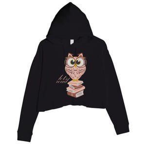 Owl On Books Lets Read Gift Crop Fleece Hoodie