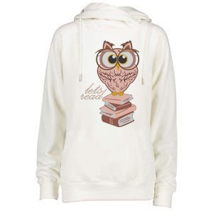 Owl On Books Lets Read Gift Womens Funnel Neck Pullover Hood