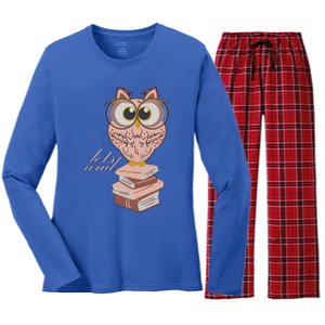 Owl On Books Lets Read Gift Women's Long Sleeve Flannel Pajama Set 