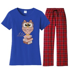 Owl On Books Lets Read Gift Women's Flannel Pajama Set