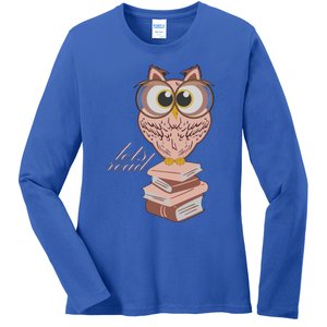 Owl On Books Lets Read Gift Ladies Long Sleeve Shirt