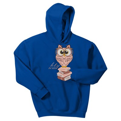 Owl On Books Lets Read Gift Kids Hoodie