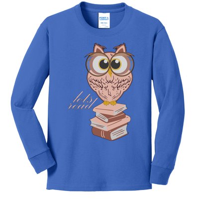 Owl On Books Lets Read Gift Kids Long Sleeve Shirt