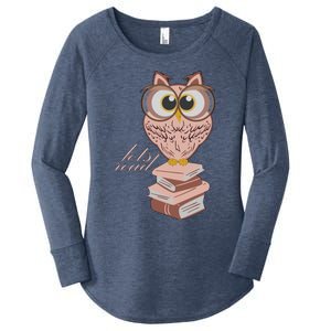 Owl On Books Lets Read Gift Women's Perfect Tri Tunic Long Sleeve Shirt