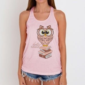 Owl On Books Lets Read Gift Women's Knotted Racerback Tank