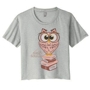 Owl On Books Lets Read Gift Women's Crop Top Tee