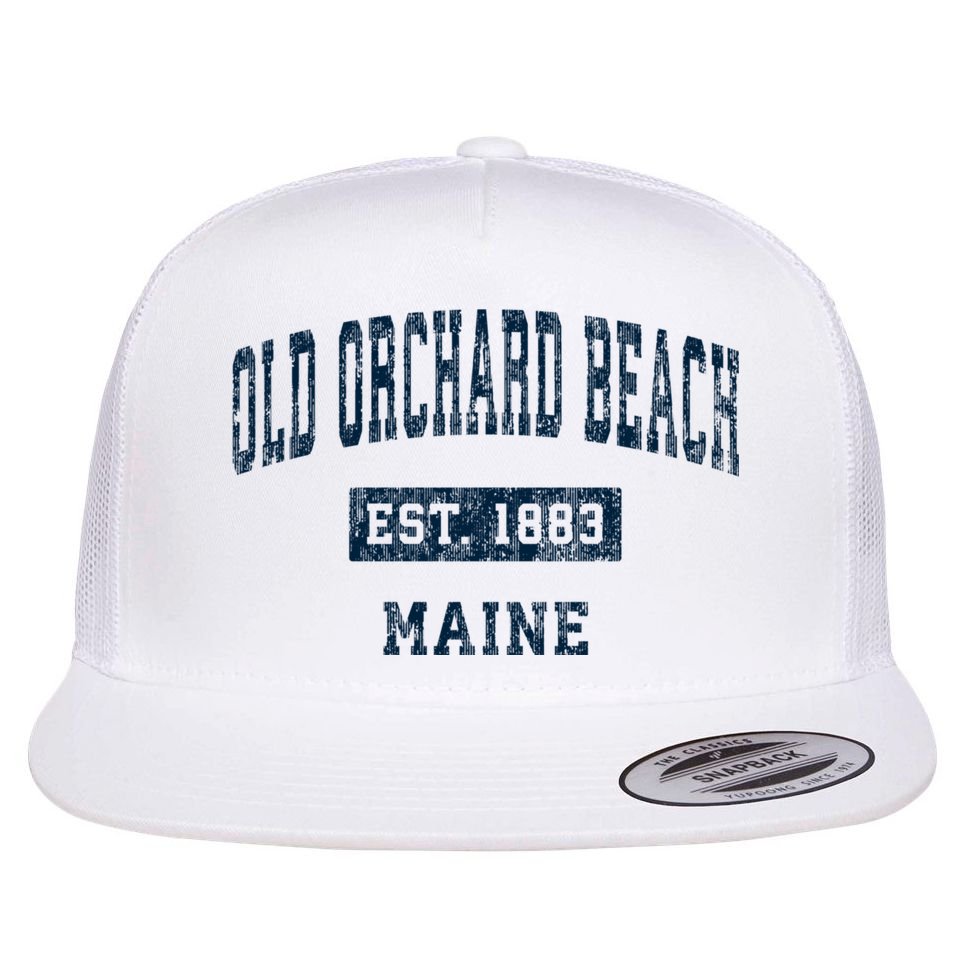 Old Orchard Beach Maine Me Vintage Sports Flat Bill Trucker Hat